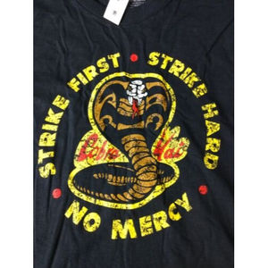 Men's Cobra Kai Strike First Strike Hard No Mercy T-Shirt Black Size Medium NWT